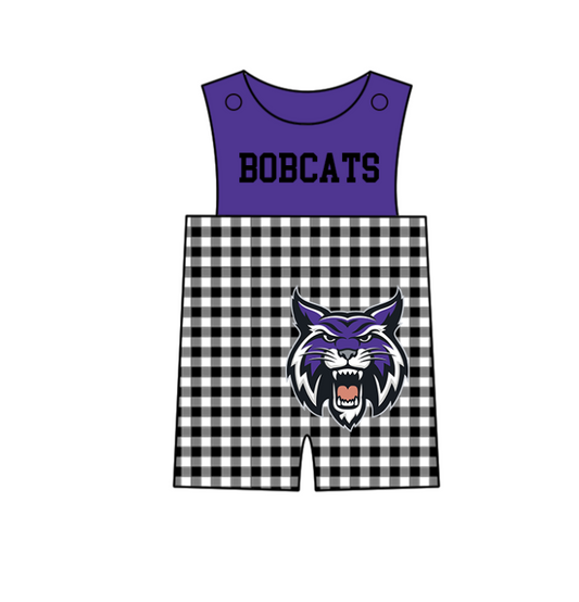 MOQ 5 pcs purple sleeveless CATS black plaids baby boys team romper