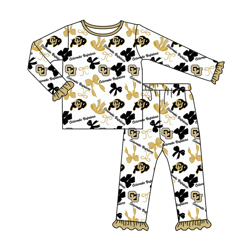 MOQ 3 Long sleeves C U black bows kids girls team pajamas