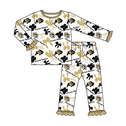 MOQ 3 Long sleeves C U black bows kids girls team pajamas