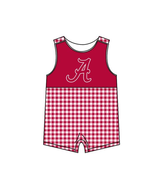 MOQ 5 pcs rose plaids sleeveless A baby boys team romper
