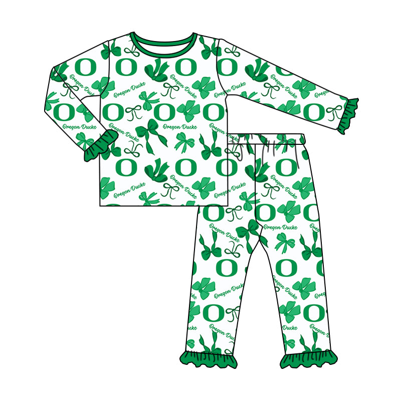 MOQ 3 Long sleeves O green bows kids girls team pajamas