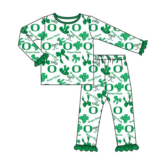 MOQ 3 Long sleeves O green bows kids girls team pajamas