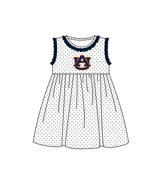 MOQ 5 pcs dark blue ruffle sleeveless white polka dots AU girls team dresses