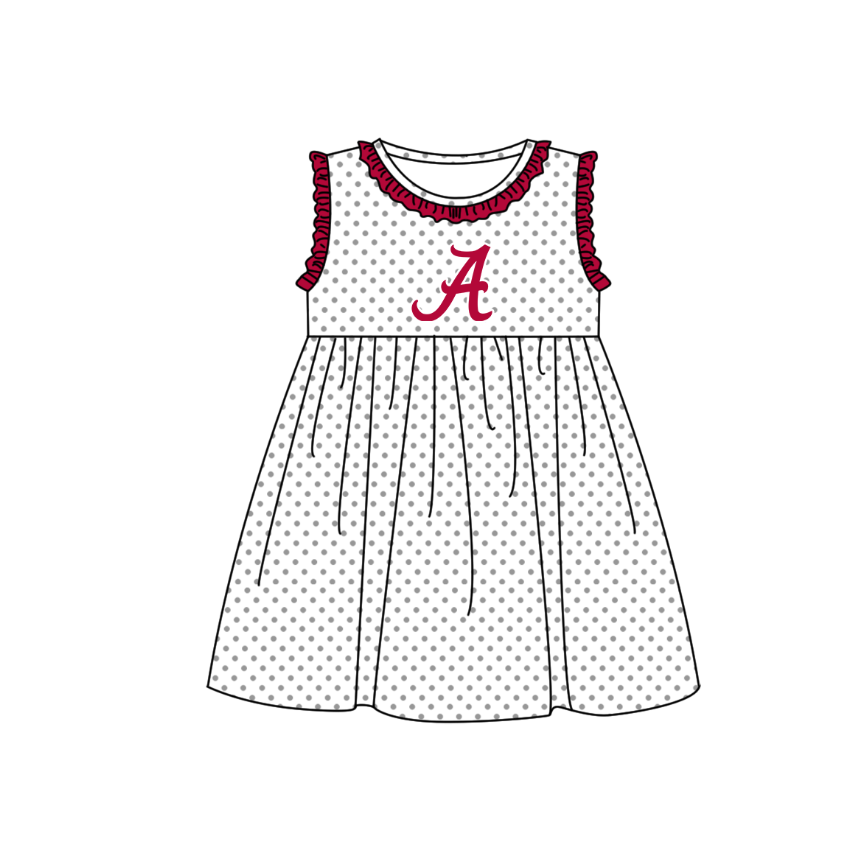 MOQ 5 pcs rose ruffle sleeveless white polka dots A girls team dresses
