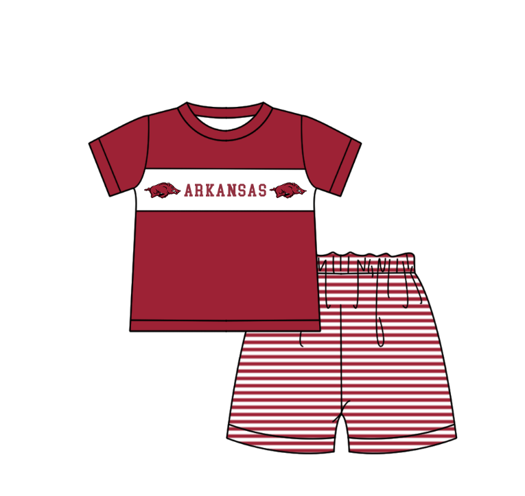 MOQ 5 pcs maroon short sleeves A top stripe shorts boys team outfit