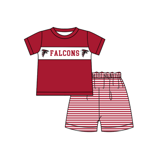 MOQ 5 pcs maroon short sleeves FALCONS top stripe shorts boys team outfit