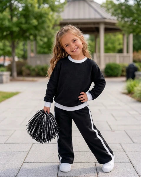 MOQ 8 Long sleeves black cotton girls team outfits