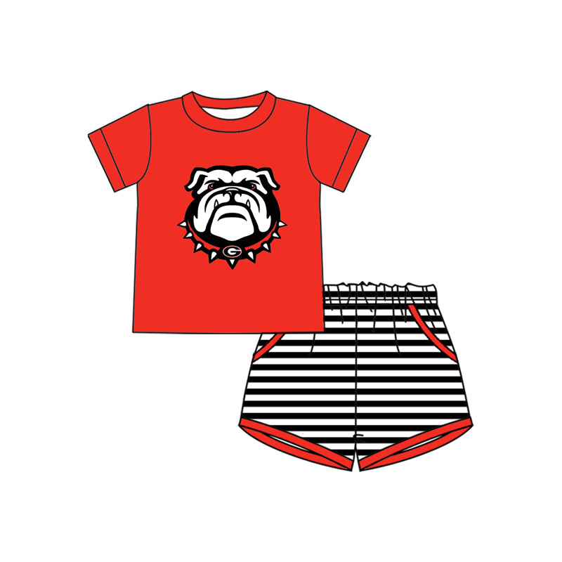 MOQ 5 pcs red dog G top stripe shorts boys team outfits