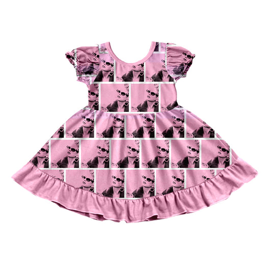 MOQ  3 Short sleeves pink patchwork ruffle singer girls dress