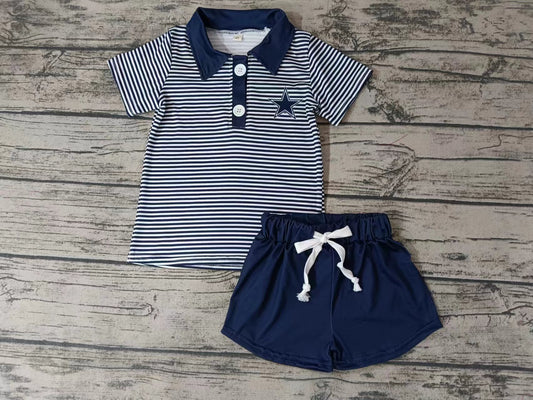MOQ 3 pcs star navy stripe polo shirt shorts boy team clothes