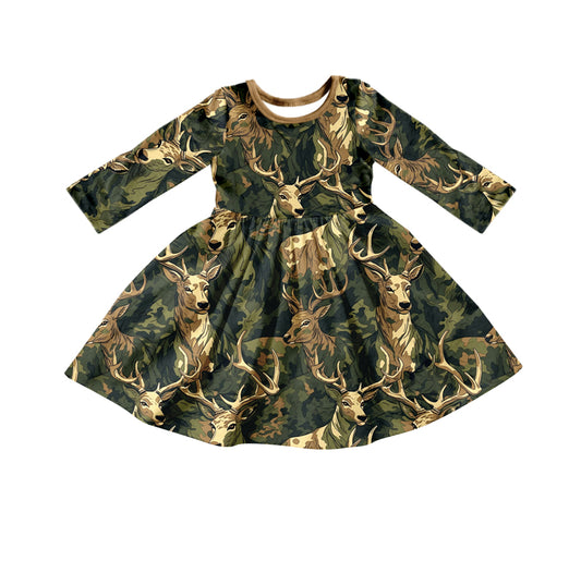 MOQ 5 deer camo long sleeves baby girls hunting dress