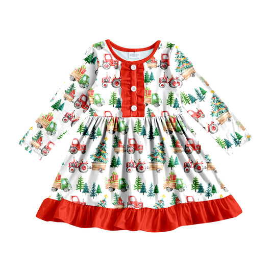 MOQ 5 Christmas tree truck kids girls ruffle dress