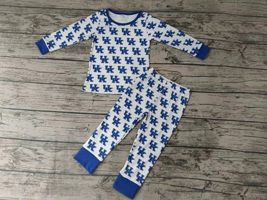 MOQ 5 long sleeves blue U K kids team pajamas