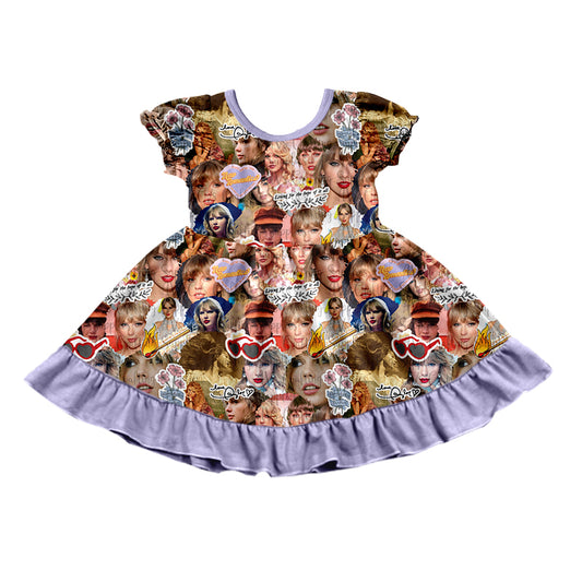 MOQ  3 Short sleeves lavender ruffle singer girls dress