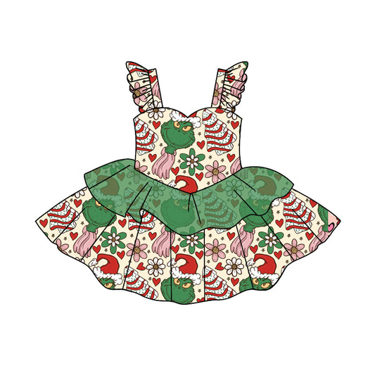 MOQ 5 Pink green face cake tulle baby girls Christmas dress