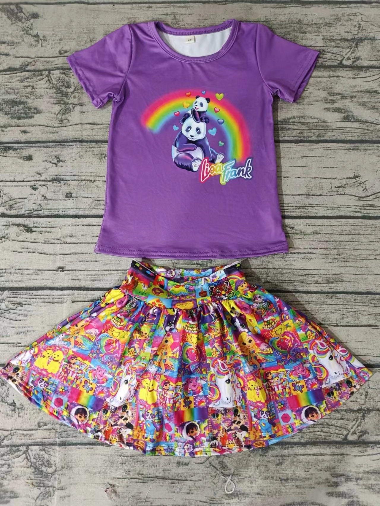 MOQ 3 pcs short sleeves purple panda skort girls clothes