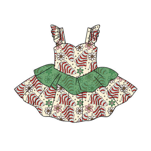 MOQ 5 Pink floral cake tulle baby girls Christmas dress