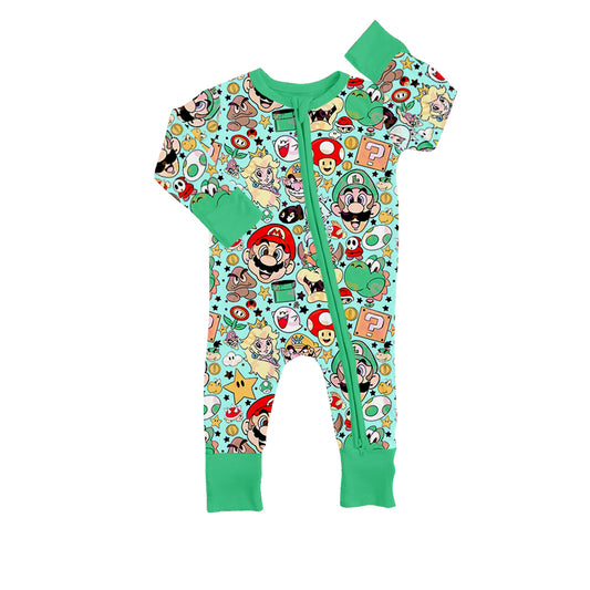 MOQ 5 PCS green long sleeves baby game zipper romper