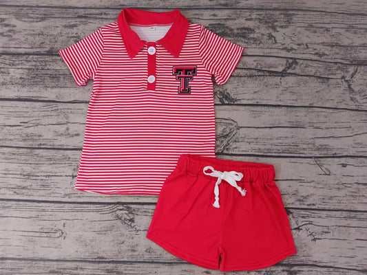 MOQ 3 pcs T T red stripe polo shirt shorts boy team clothes