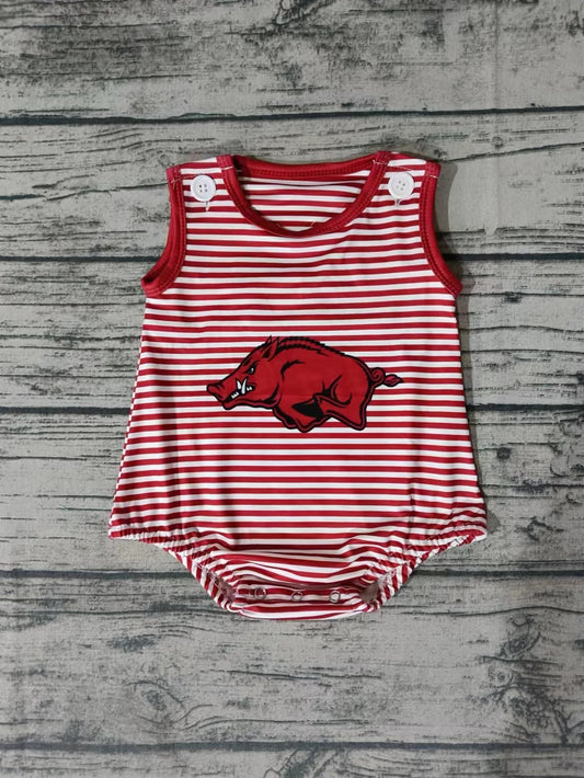 MOQ 3 pcs sleeveless hogs red stripe baby team romper