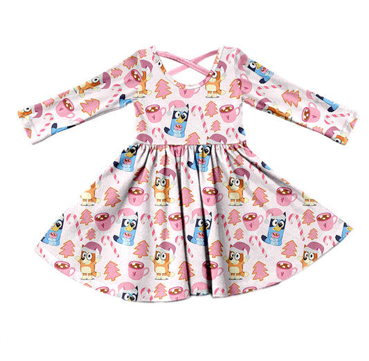 MOQ 5 Pink dog candy cane girls Christmas dresses