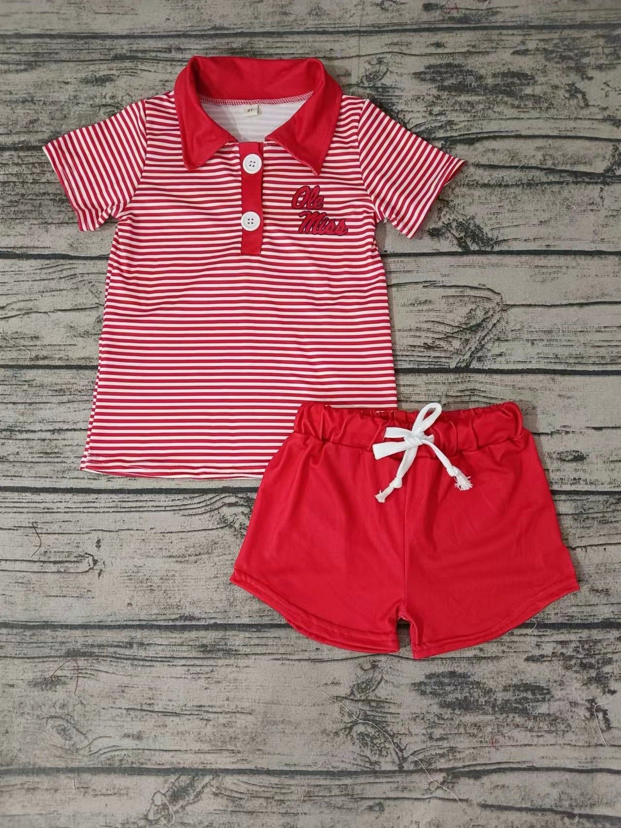 MOQ 3 pcs O red stripe polo shirt shorts boy team clothes