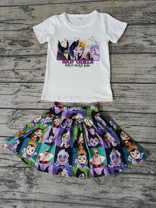 MOQ 3 pcs short sleeves witches skort girls clothes