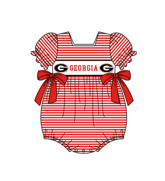 MOQ 5 pcs red stripe short sleeves G baby girls team romper