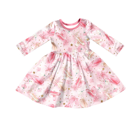 MOQ 5 pink dance long sleeves girls dresses