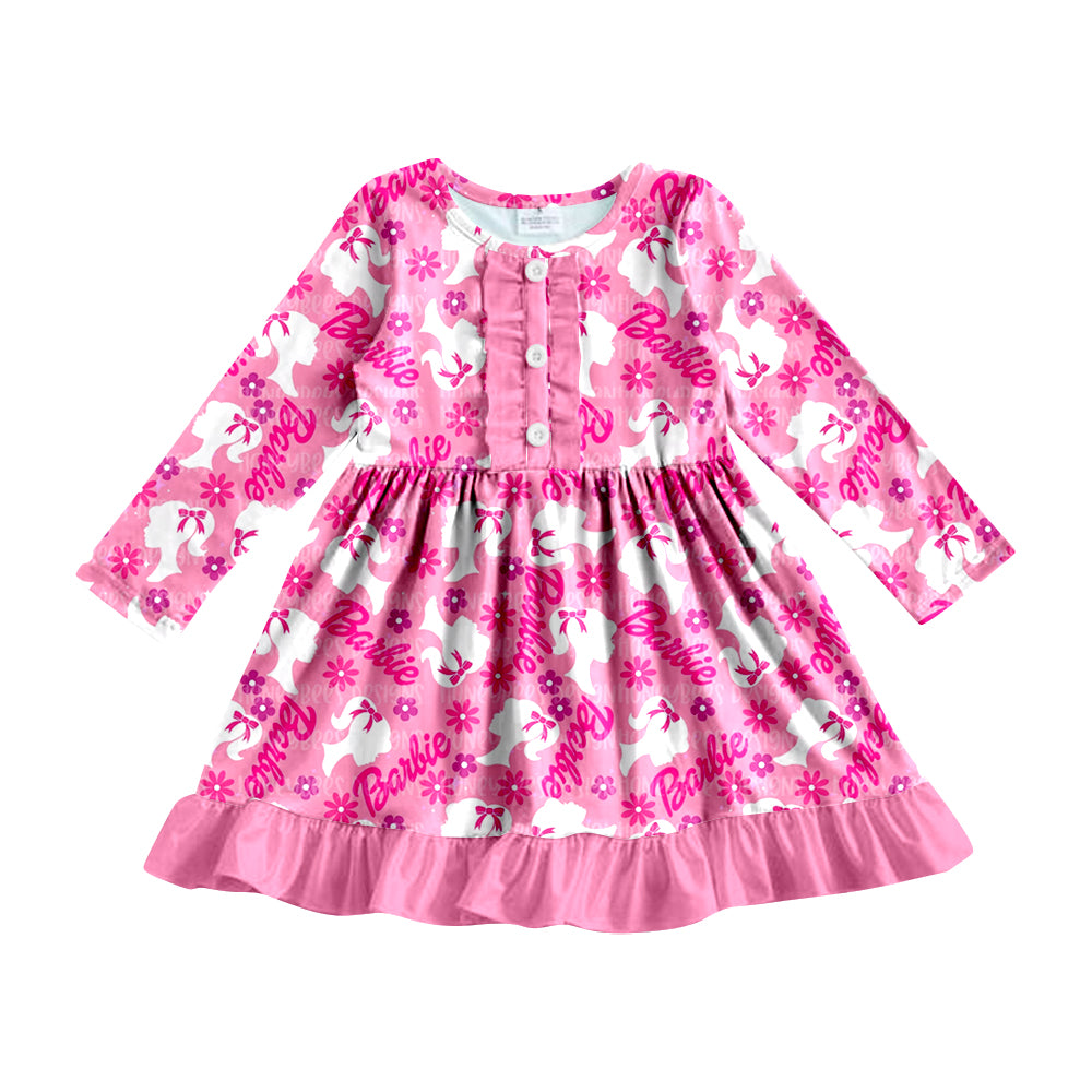 MOQ 5 pink flower ruffle party girls dresses