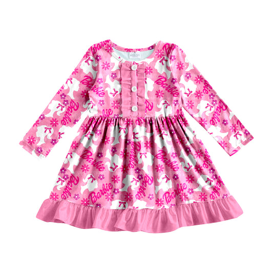 MOQ 5 pink flower ruffle party girls dresses