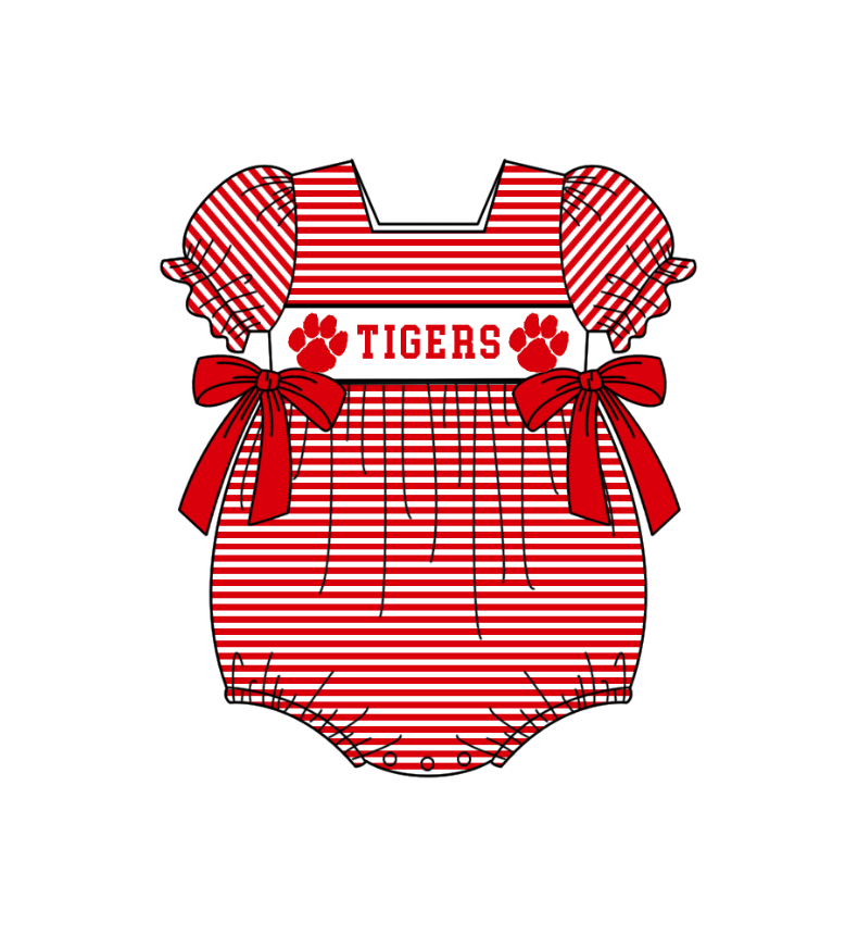 MOQ 5 pcs red stripe short sleeves T baby girls team romper