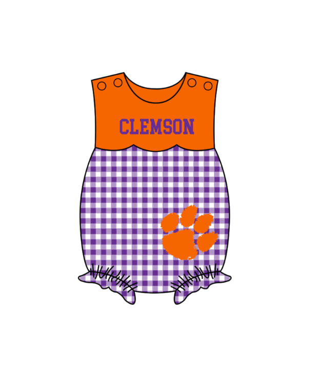 MOQ 5 pcs purple plaids sleeveless C baby girls team romper