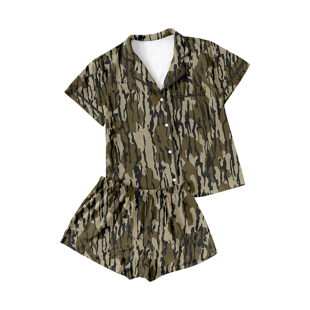 Bottomland camo adult women summer button down pajamas