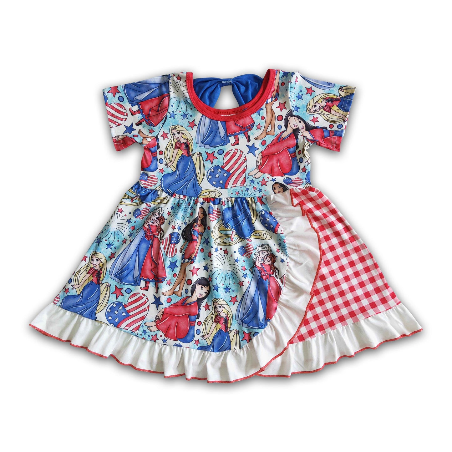 Short sleeve cute print princess baby girls 4th of july dresses