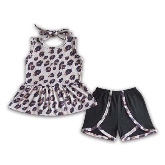 Leopard sleeveless shirt black shorts girls boutique clothes