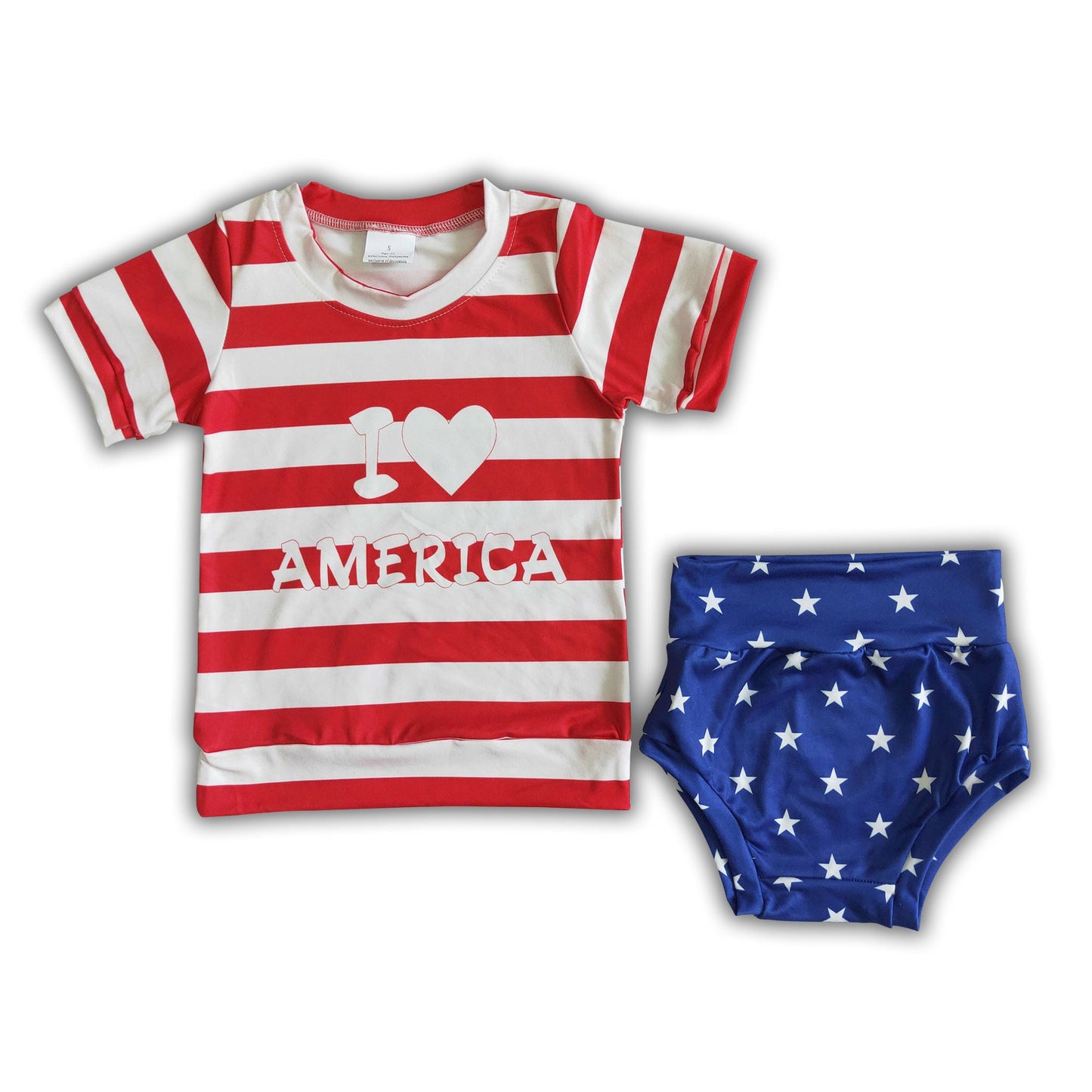 I love America stripe shirt star bummies baby girls 4th of july clothes