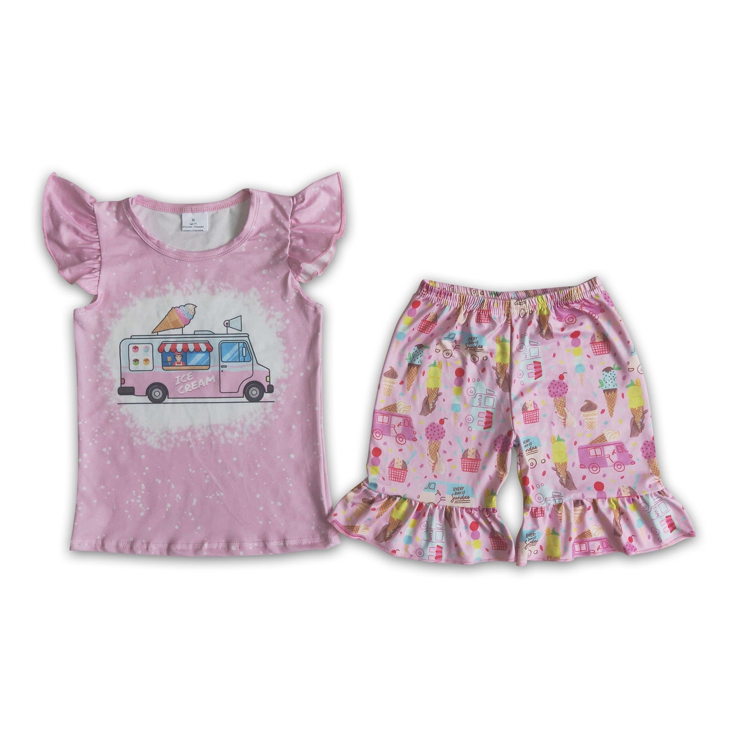 Ice cream print shirt ruffle shorts kids summer clothing