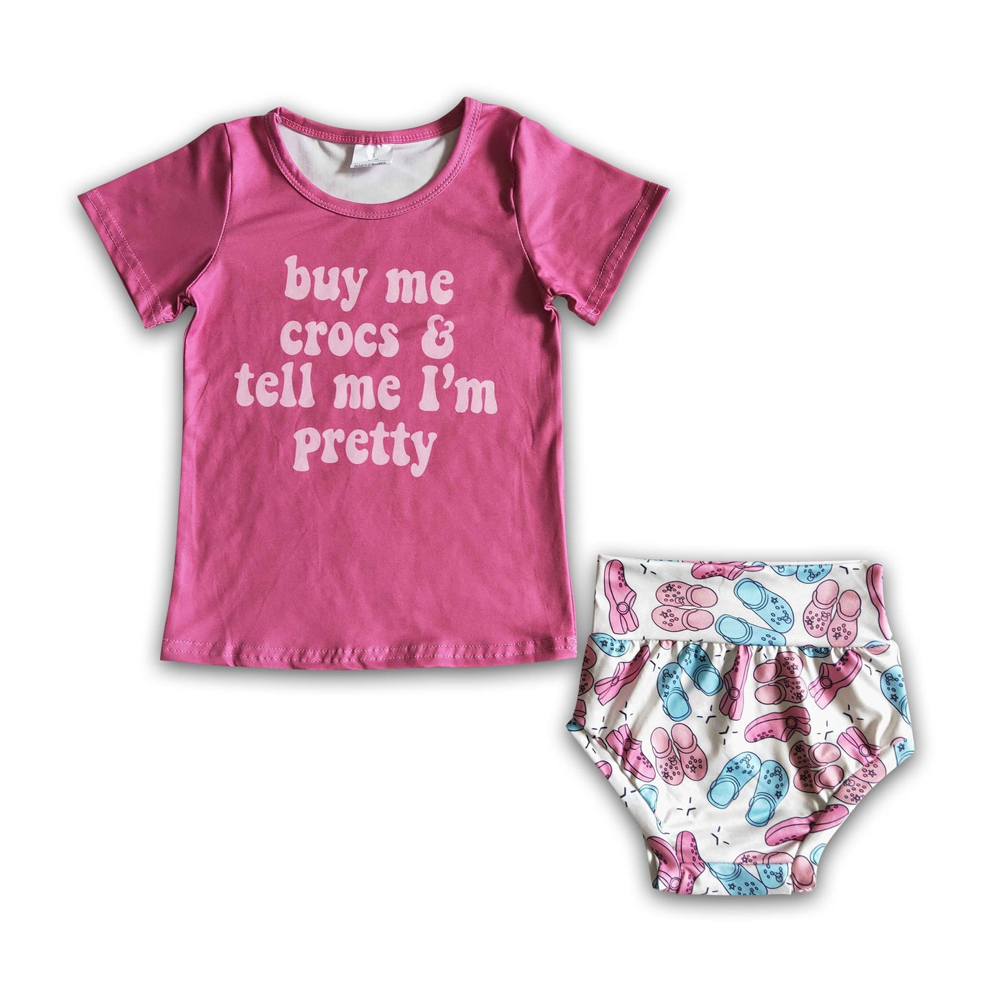 Buy me crocs and tell me I'm pretty shirt bummies baby girls summer clothes