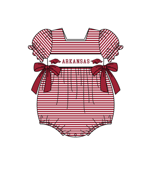 MOQ 5 pcs wine red stripe bow short sleeves baby girls team romper