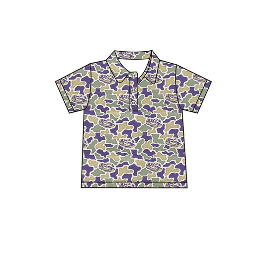 MOQ 5 pcs short sleeves purple blue camo kids boys team polo shirt