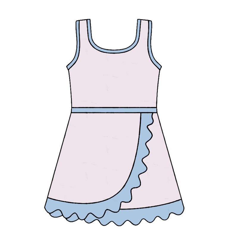 Sleeveless light pink blue scallop girls athletic dresses