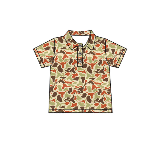 MOQ 5 pcs short sleeves bull skull camo kids boys team polo shirt
