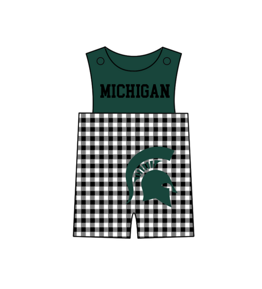 MOQ 5 pcs green sleeveless M black plaids baby boys team romper