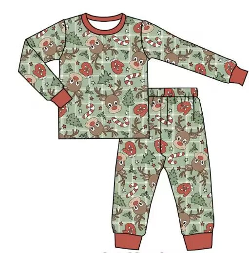 Deadline Sept 10 Christmas deer candy cane baby kids pajamas