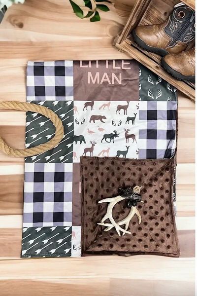 MOQ 5 little man deer patchwork baby kids blankets