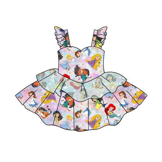 MOQ 5 Tie dye princess tulle baby girls dresses