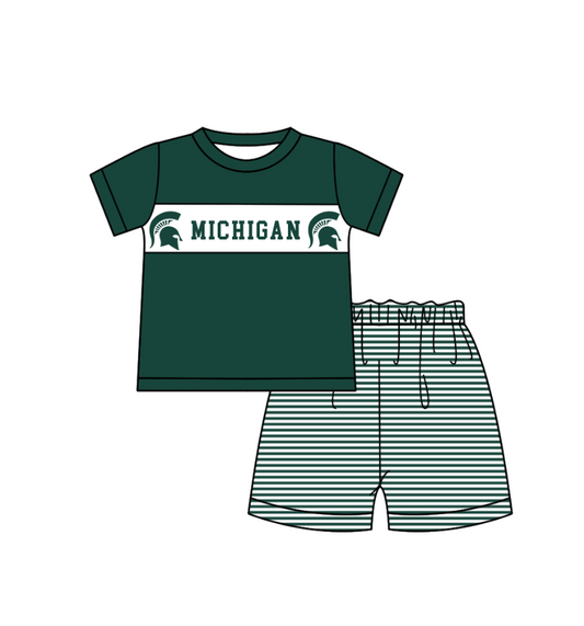 MOQ 5 pcs green short sleeves M top stripe shorts boys team outfit