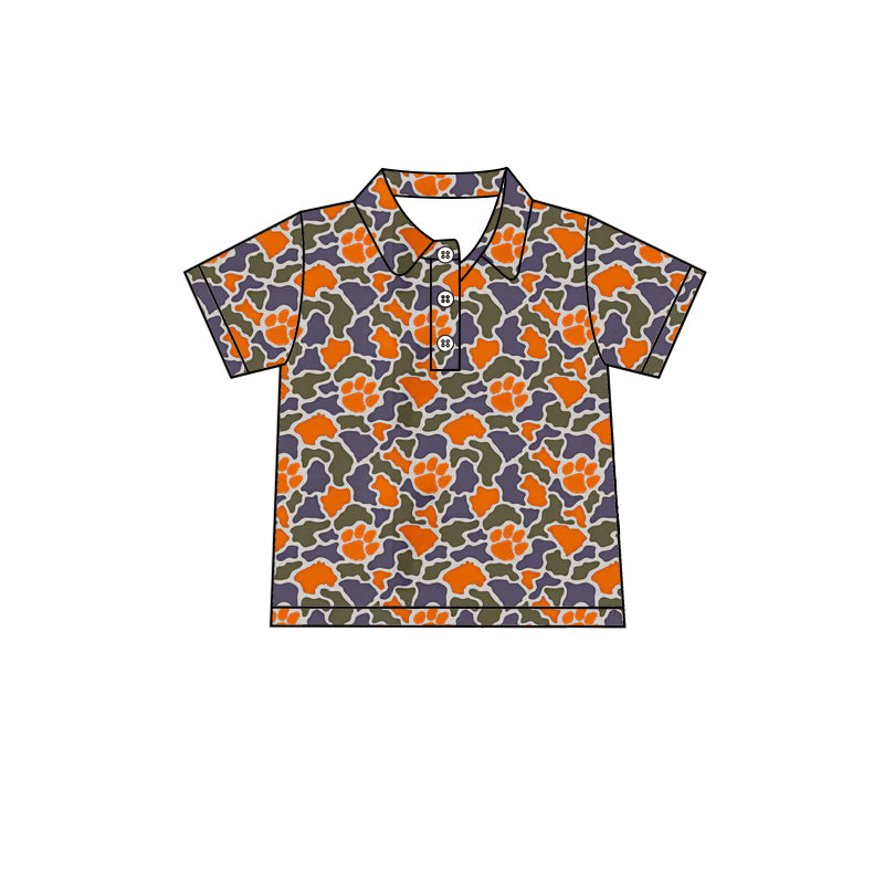 MOQ 5 pcs short sleeves orange camo kids boys team polo shirt