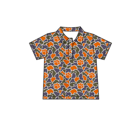 MOQ 5 pcs short sleeves orange camo kids boys team polo shirt